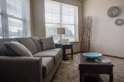 Cozy living area with a sofa and decorative elements