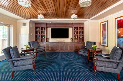 Comfortable lounge area with seating and television