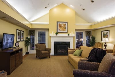 Cozy common area with fireplace and seating