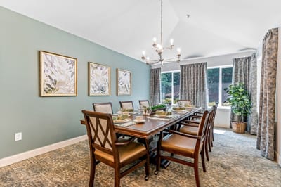 Elegant dining room setup with a large table