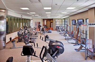 Interior view of a fitness area with gym equipment