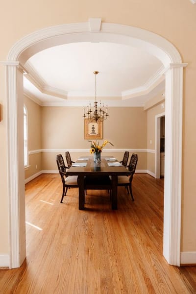 Dining room with a large table and chairs