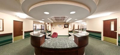 Reception area inside a nursing facility