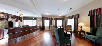 Interior view of a common area with seating