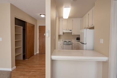 Interior view of a kitchen in a resident unit