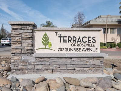 Exterior sign for The Terraces of Roseville facility