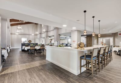 Bright and modern dining room with seating