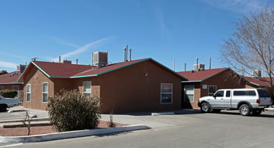 Exterior view of a single-story facility building