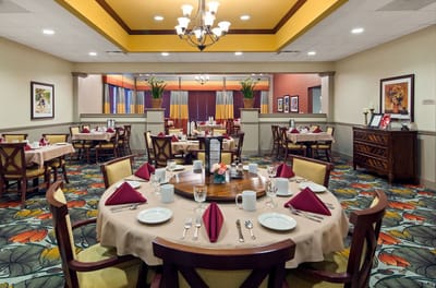Well-set dining room with tables and decor