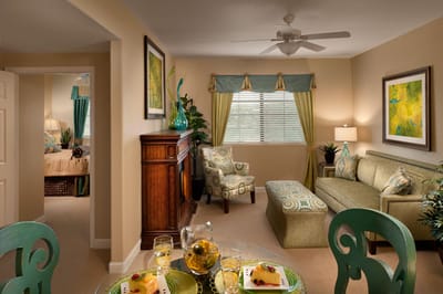 Bright and spacious interior common area with decorative furniture