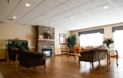 Bright lobby area with comfortable seating