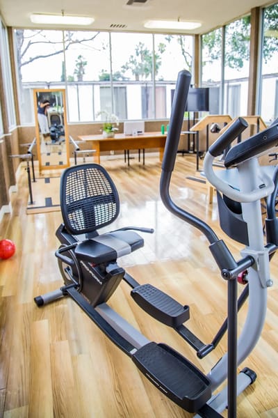 Indoor fitness area with exercise equipment