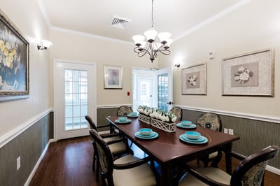 Interior dining room with a set table
