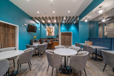 Bright interior of a dining room with modern decor