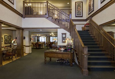 Interior view of the lobby area with stairway