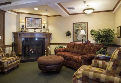 Cozy common area with fireplace and seating