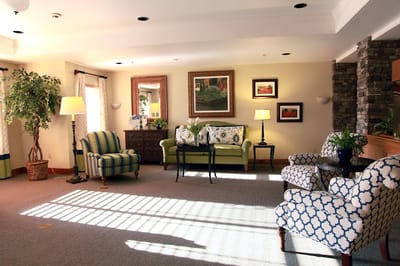 Bright common area with comfortable seating and decor