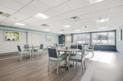 Bright and spacious dining area with seating