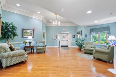 Bright and inviting common area with seating