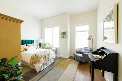 Bright private resident room with modern decor