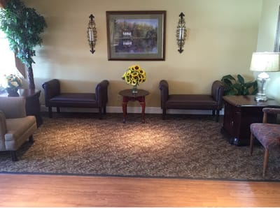 Interior view of a common area with seating