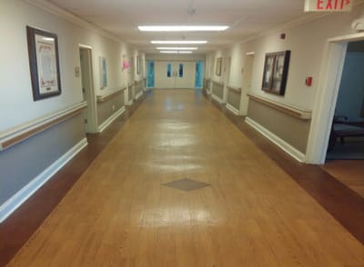 Hallway inside a senior care facility