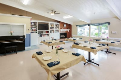 Bright dining room set for a meal