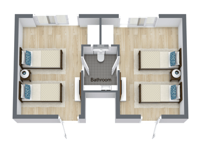 Architectural floor plan of shared resident room