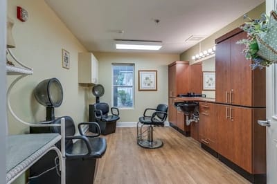 Hair salon area in a senior living facility