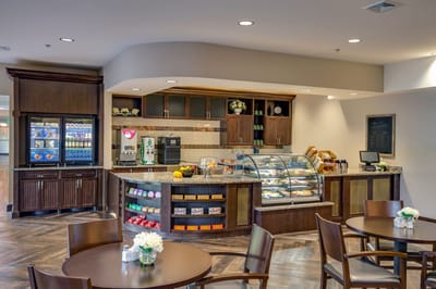 Interior view of a facility dining area with snack bar