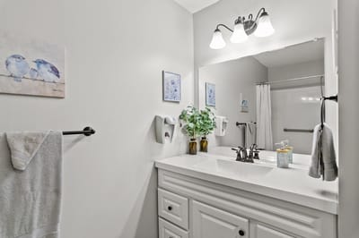 Brightly lit bathroom with modern fixtures