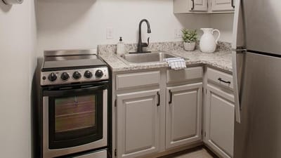 Interior kitchen area with modern appliances