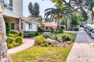 Landscaped outdoor area of a senior living facility