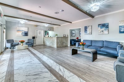 Bright and spacious lobby area with modern furnishings