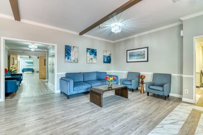 Interior view of a common area with seating and decor