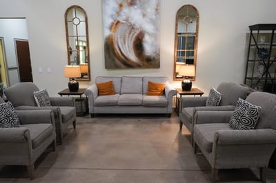 Cozy common area with seating and artwork