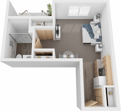 Floor plan of a resident room in a senior living facility