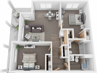 Aerial view of a residential floor plan layout