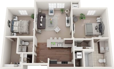 Floor plan of a two-bedroom apartment layout