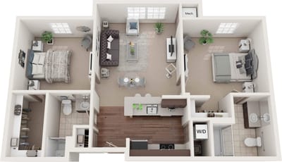 Floor plan of a two-bedroom apartment layout