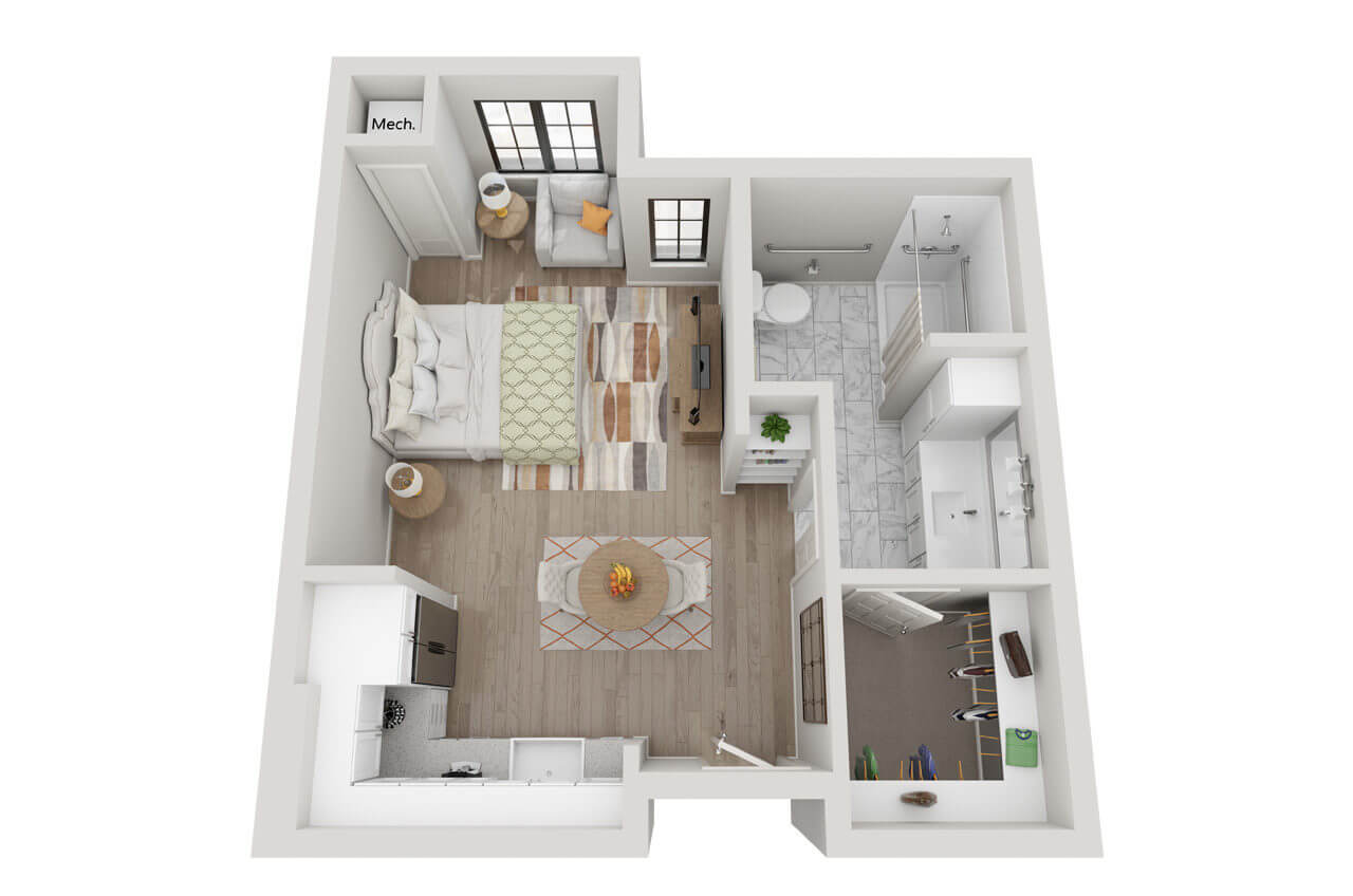 Model of a private resident room layout