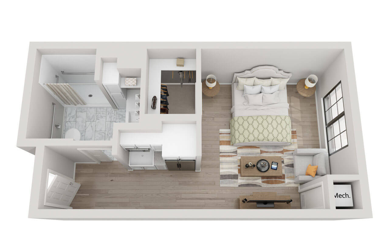 Architectural floor plan of a resident room