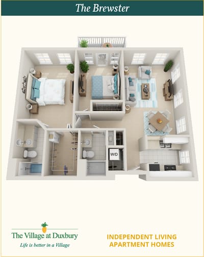 Architectural floor plan of an independent living apartment