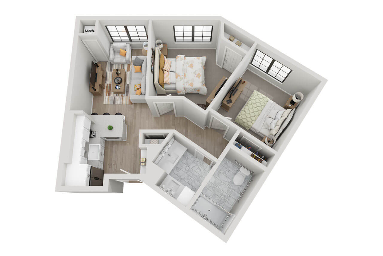 Architectural floor plan of a resident unit