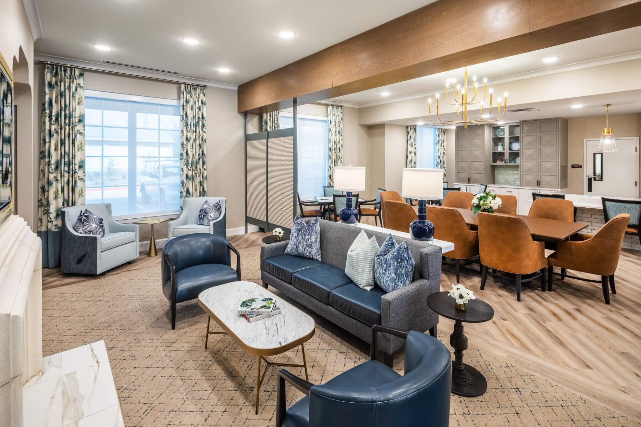 Cozy common area with seating and dining space