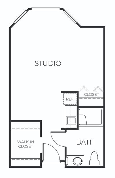 Architectural floor plan of a studio apartment