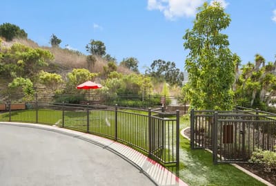 Well-maintained outdoor space with greenery and seating