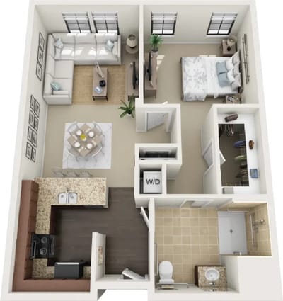 Floor plan of a one-bedroom apartment layout