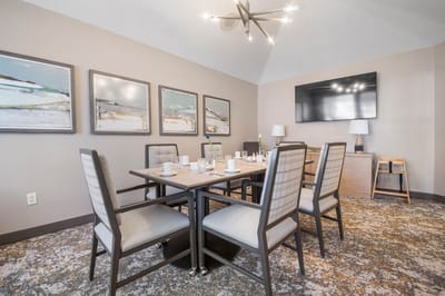 Dining room set for a meal with decor