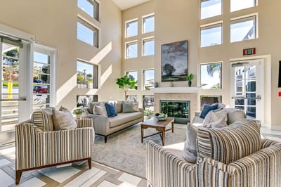 Bright and welcoming common area with seating